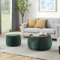 Round Storage Ottoman, 2 In 1 Function, Work As End Table And Ottoman,With Small Seat (25"X25"X14.7") by Latitude Run