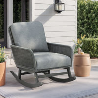 Outdoor Rattan Rocking Chair, Upholstered Leisure Accent Armchair, Durable Wood Frame, Patio Relax Rocker Lounge Chair by Bay Isle Home