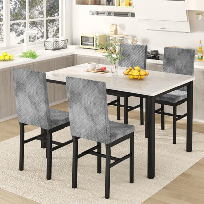 Elegant 5-Piece Beige & Grey Dining Table Set by Wrought Studio