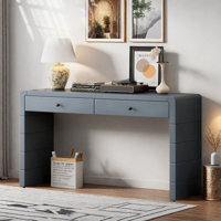 Curved Console Table With 2 Drawers, Metal Handles And Groove Craftsmanship by Latitude Run