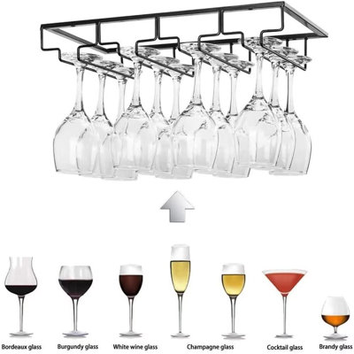 Black 3 Rows Tall Wine Glass Holder, Iron Upside Down Bar Home Wine Glass Holder by Prep & Savour