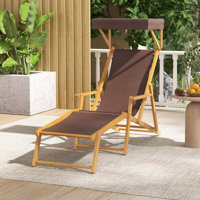 Birch Wood Chaise Lounge Chair With Adjustable Canopy Reclining Backrest & Footrest