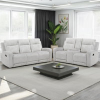 Hust Modern & Contemporary Manual Reclining 2-Piece Living Room Set with Two-tone Upholstery (Microfiber & Corduroy), Effortless Tab Pull Motion & Foa by Latitude Run