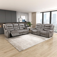 Huneycutt Modern & Contemporary Manual Reclining 2-Piece Living Room Set with Polished Microfiber Upholstery, Tab Pull Reclining & Integrated Center C by Latitude Run