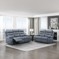 Hyler Modern & Contemporary Power Reclining: 2-Piece Living Room Set with Top Grain Leather Seating Surfaces, One-Touch Power Reclining & Integrated U by Latitude Run