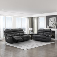 Hyler Modern & Contemporary Power Reclining: 2-Piece Living Room Set with Top Grain Leather Seating Surfaces, One-Touch Power Reclining & Integrated U by Latitude Run