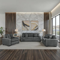 Hunziker Modern & Contemporary Textured 3-Piece Living Room Set with Stylish Dual Fabric Upholstery (Microfiber & Corduroy), Foam over Pocket Coils Co by Latitude Run