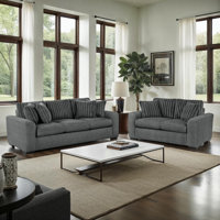 Hunziker Modern & Contemporary Textured 2-Piece Living Room Set with Stylish Dual Fabric Upholstery (Microfiber & Corduroy), Foam over Pocket Coils Co by Latitude Run