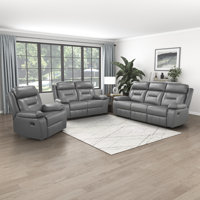 Huskins Modern & Contemporary Manual Reclining 3-Piece Living Room Set with 100% Top Grain Leather Seating Surfaces, Effortless Tab Pull Motion & Foam by Latitude Run