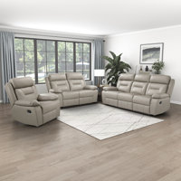 Huskins Modern & Contemporary Manual Reclining 3-Piece Living Room Set with 100% Top Grain Leather Seating Surfaces, Effortless Tab Pull Motion & Foam by Latitude Run