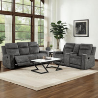 Huson Traditional Manual Reclining 3-Piece Living Room Set with Textured Microfiber Upholstery, Tab Pull Motion & Foam over Pocket Coils Comfort