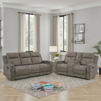 Huson Traditional Manual Reclining 3-Piece Living Room Set with Textured Microfiber Upholstery, Tab Pull Motion & Foam over Pocket Coils Comfort by Latitude Run