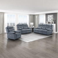Hyler Modern & Contemporary Power Reclining: 3-Piece Living Room Set with Top Grain Leather Seating Surfaces, One-Touch Power Reclining & Integrated by Latitude Run