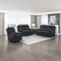Hyler Modern & Contemporary Power Reclining: 3-Piece Living Room Set with Top Grain Leather Seating Surfaces, One-Touch Power Reclining & Integrated by Latitude Run