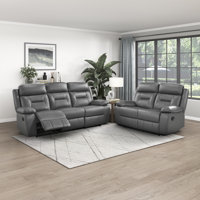 Huskins Modern & Contemporary Manual Reclining 2-Piece Living Room Set with 100% Top Grain Leather Seating Surfaces, Effortless Tab Pull Motion & Foam