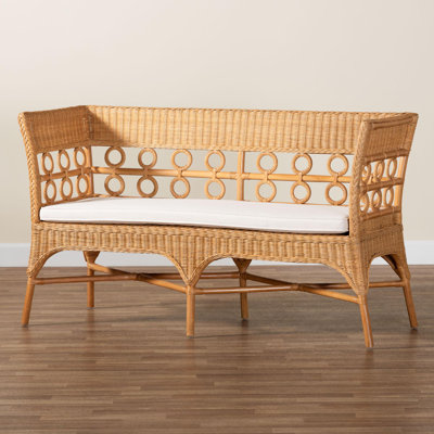Bali & Pari Oxford Bohemian Light Honey Rattan Dining Bench With Armrests by Bayou Breeze