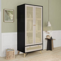 70.8" Tall Armoire Wardrobe Closet with 2 Rattan Doors & 1 Drawer by Bay Isle Home