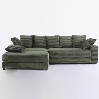 Green Corduroy L-shaped Sectional Sofa With Storage Ottoman by Mercer41