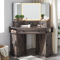 48" Corner Vanity with 3-Sided LED Mirror and Built-in Charging Station by Gracie Oaks