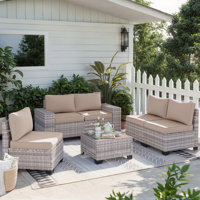Muphyers 6-Piece Outdoor Patio Furniture Set Wicker Sectional Sofa Set, Patio Conversation Set with Thickened Cushions & Coffee Table for Garden, Back by Ebern Designs