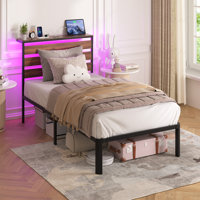 Twin Bed Frame with Lighting and Charging Headboard by 17 Stories