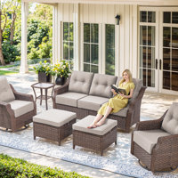 6 Piece Brown Wicker Patio Furniture with Cushions by Lark Manor
