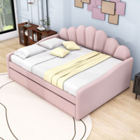 Full Upholstered Daybed Frame with Shell-Shaped Backrest and Twin Trundle by Mercer41