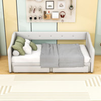 Expandable Twin XL to King Upholstered Daybed with Tuft Backrest and 2 Storage Drawers by Winston Porter