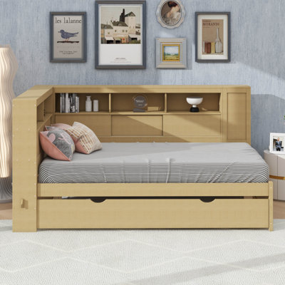 Twin-Size Wooden Daybed With Shelves, USB Ports, And Pull-Out Trundle by Lark Manor
