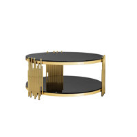 Double Layer Black Tempered Glass Top Stainless Steel Round Coffee Table by Mercer41
