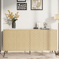 63" Modern Sideboard with 5 Stable Legs and 4 Adjustable shelves ,Buffet Cabinet for Entryway Dining Room or Living Room by George Oliver