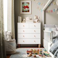 Aurey 5 Drawer Kids Dresser With Engineered Wood Frame And Tapered Wooden Legs by Isabelle & Max