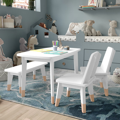 Kids 4-Piece Wood Seating Set With Table, 2 Chairs, And Bench Seat For 2 by Isabelle & Max