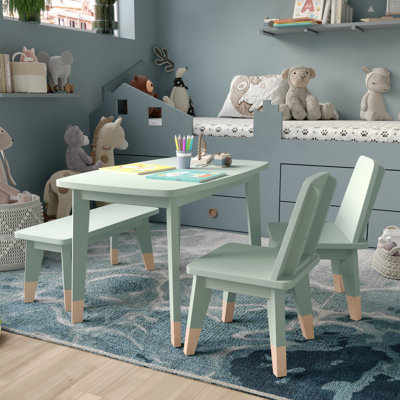 Kids 4-Piece Wood Seating Set With Table, 2 Chairs, And Bench Seat For 2 by Isabelle & Max
