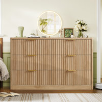 Fluted Drawer Dresser For Bedroom, Modern Chest Of Drawers, Wood Closet Clothes Organizer For Bedroom, Hallway, Natural by Ebern Designs