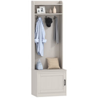 Narrow Hall Tree With Shoe Storage Bench, Rustic Entryway Bench With Coat Rack, Accent Coat Tree With Storage Shelves For Hallway, Mudroom, White Wood by Winston Porter