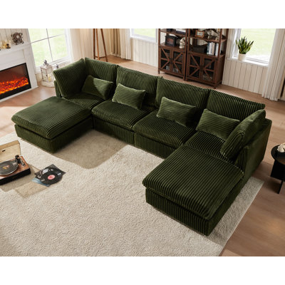 6 Seat U-shaped Sofa  Modular Sofa Extra Deep Cloud Corduroy Sectional Couch With Ottoman Chaise, Fsc Certified by Mercer41