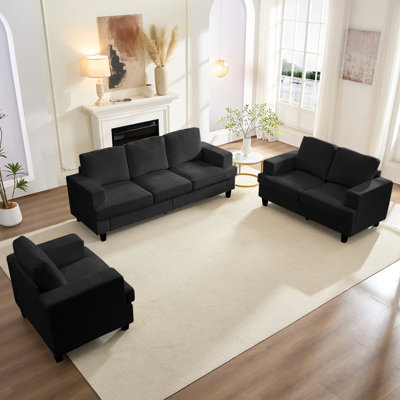 Chenille 3-Piece Sofa Set for Small Spaces - Apartment Size (Sofa+Love Seat+Armchair), Removable Washable Covers, Solid Wood Frame, Compact Living R
