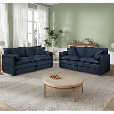 2 - Piece Chenille  Living Room Set, Oversized Deep Seat Sofa Set, 4 Pillows, Combination Sofa, Loveseat Couches Set by Latitude Run