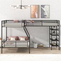 L-Shaped Metal Twin over Full Bunk Bed and Twin Size Loft Bed with Four Built-in Shelves,Black(Expected Arrival Time:11.15) by Isabelle & Max