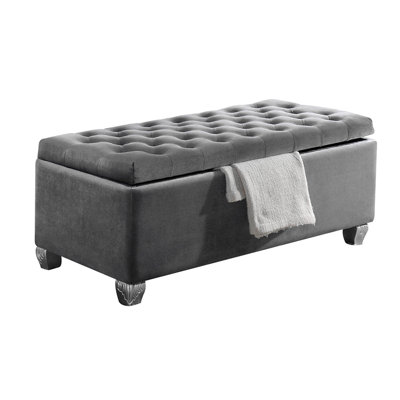 Lift-Top Storage Bench With Grey Velvet Upholstery, Tufted Design, Hidden Storage & Sturdy Wooden Legs by House of Hampton