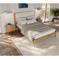 Ardin Solid Wood Bed Frame With Cream Boucle Upholstered Headboard by AllModern