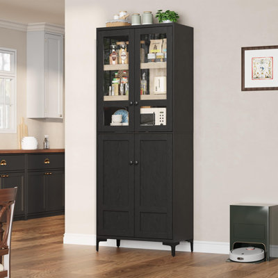 71 Inch Tall Storage Cabinet With Glass Doors, Kitchen Pantry 5 Tier Bathroom Cabinet With 4 Doors Adjustable Shelves For Kitchen by Winston Porter