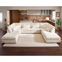 8 Seater Oversized Modular Sofa Extra Deep Cloud Corduroy Sectional Couch With Ottoman Chaise by Everly Quinn