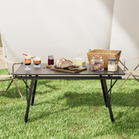 Portable Outdoor Folding Table With Adjustable Height Lightweight Aluminum Roll-Up Design Includes Carrying Bag Perfect For Camping Picnics Beach BBQ by Arlmont & Co.