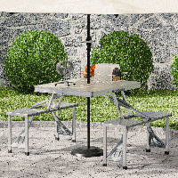 Outdoor Foldable Camping Table With Chair Seats And Umbrella Hole 4-Person Portable Picnic Table For BBQ Beach And Travel by Arlmont & Co.