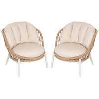 Patio Time Aluminum Outdoor Rattan Single Sofa Set Of 2, Water-resistant Metal Single Sofa With Robust Twisted Rattan And Soft Cushions, Modern Sofa S by Bay Isle Home