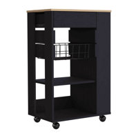 Blosson Kitchen Cart, One Drawer, Two Open Shelves, Four Casters - Light Oak by Ebern Designs