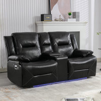 2 Seater Home Theater Recliner Manual Recliner Chair With A LED Light Strip Two Cup Holders And A Storage Box For Living Room,Bedroom by Ivy Bronx