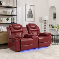 Home Theater Seating Manual Recliner Loveseat With Hide-Away Storage, Cup Holders And LED Light Strip For Living Room by Brayden Studio